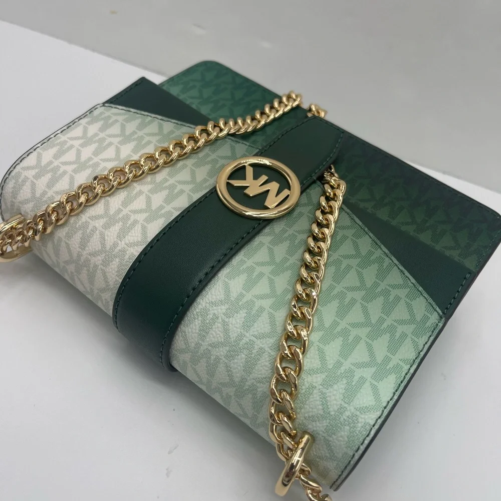 Michael Kors Greenwich Sm Color-Block Signature Logo Flap Crossbody XBODY Moss